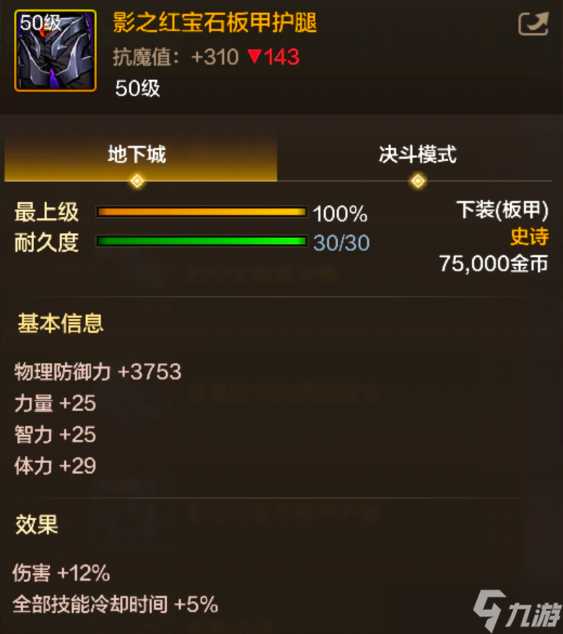 《地下城与勇士起源》影之红宝石板甲护腿装备图鉴介绍