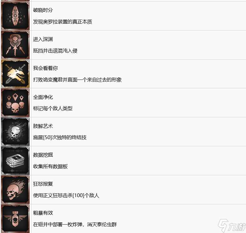 战锤40K星际战士2中文奖杯列表