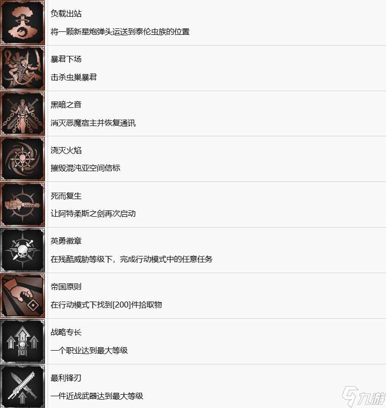 战锤40K星际战士2中文奖杯列表