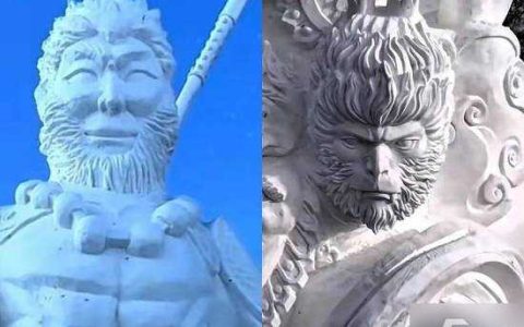 黑龙江佳木斯“黑悟空”雪雕“丑出圈” 修复后苹果肌变小